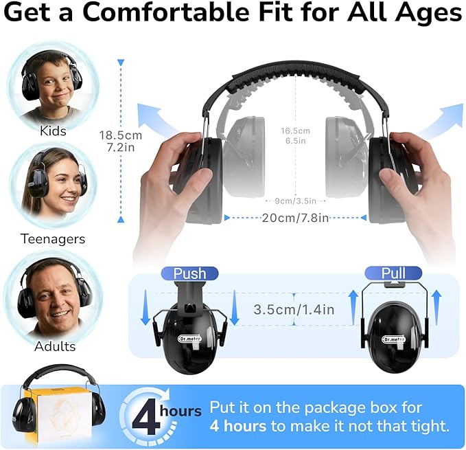 Dr.meter Hearing Protection Ear Muffs, 31dB Noise Reduction Safety Earmuffs - Image 9