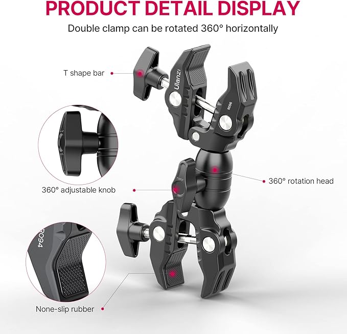ULANZI Super Clamp Double Camera Clamp, R096 Crab Plier Clip Bracket Mount - Image 4