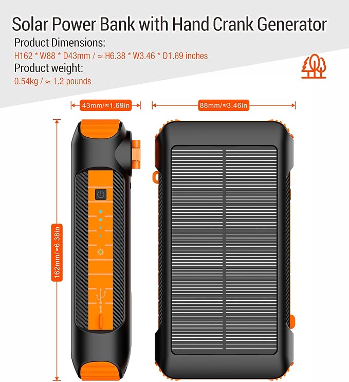 Solar Power Bank 20000mAh Built in Hand Crank and 4 Cables 22.5W Fast Charge - Image 9