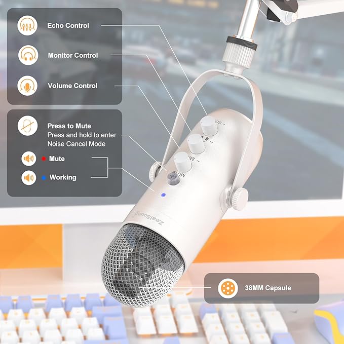 ZealSound Gaming Microphone for PC, USB Podcast Microphone - Image 3