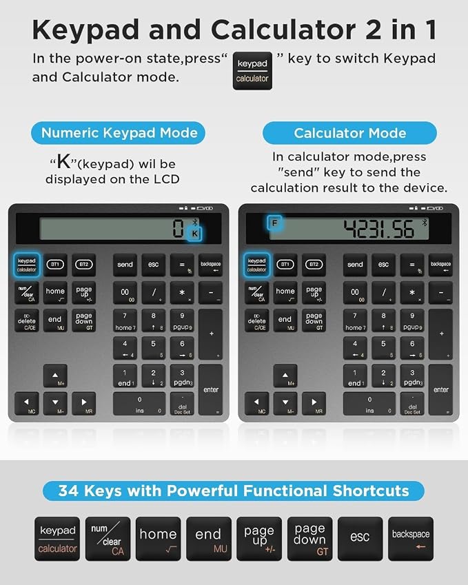 Bluetooth Number Pad, Wireless Numeric Keypad Calculator - Image 4