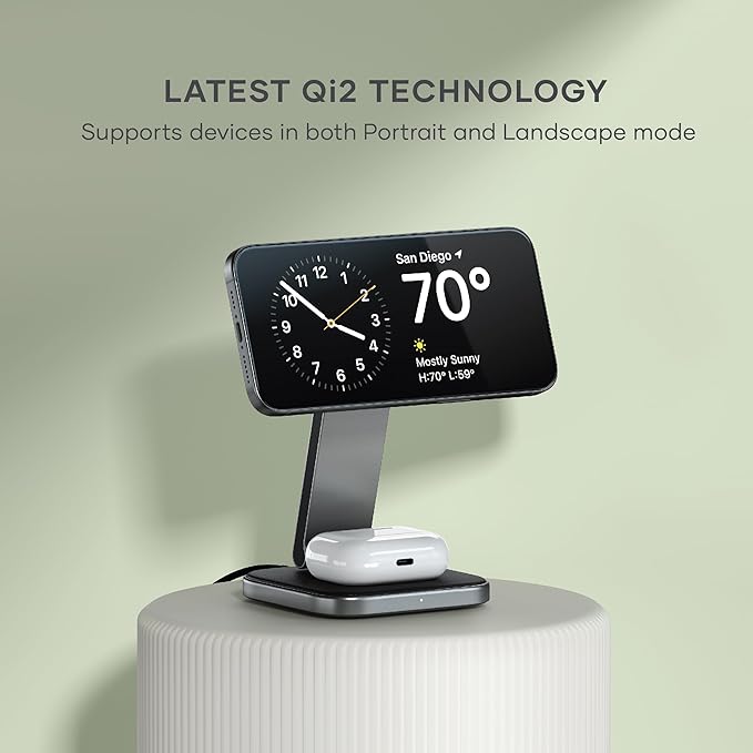 Satechi 2 in 1 Wireless Charger, Qi2 15W Dual Wireless Charger Stand, Foldable - Image 3