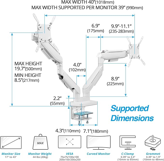 AVLT RGB Lights Dual 17”-43” Gaming Monitor Arm Desk Mount, Fits Two - Image 4