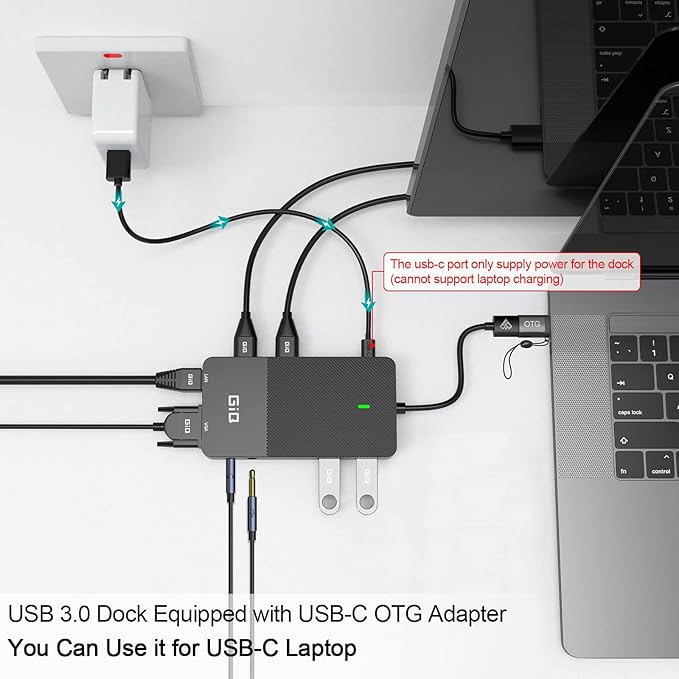 USB Docking Station GIQ USB C HUB USB 3.0 to Dual HDMI VGA Adapter Triple - Image 5