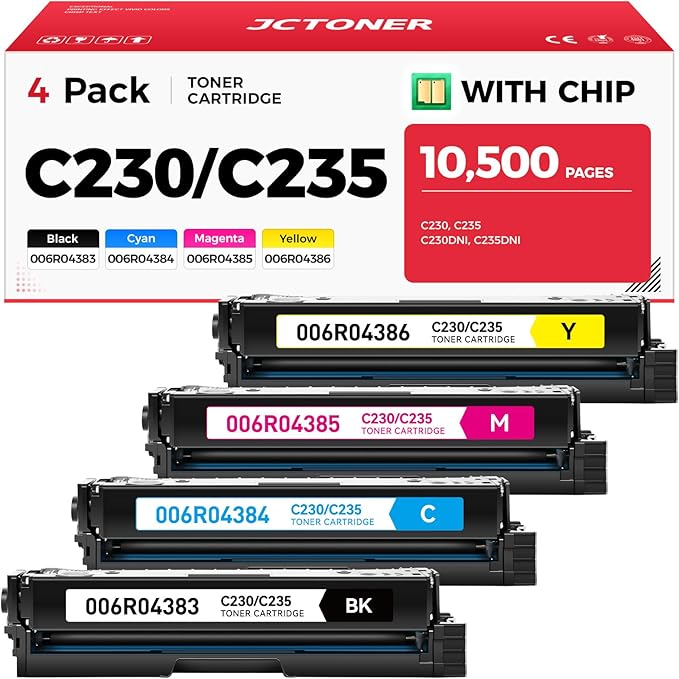 C230 C235 Toner Cartridge with Chip High Capacity Set 4-Pack Replacement by JCTONER