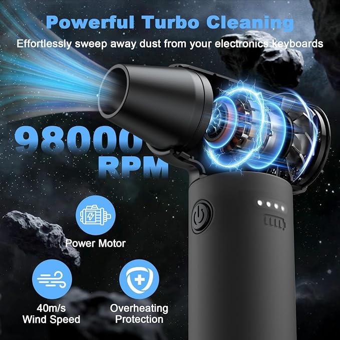 Electric Air Duster, 000 RPM 3 Gear Adjustable Cordless Air Blower, 6000mAh - Image 2