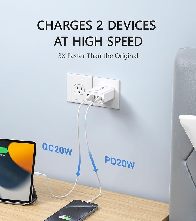 2Pack USB C Fast Charger Block, 50W 5-Port USB C Wall Charger Brick, 2 USB A & - Image 3