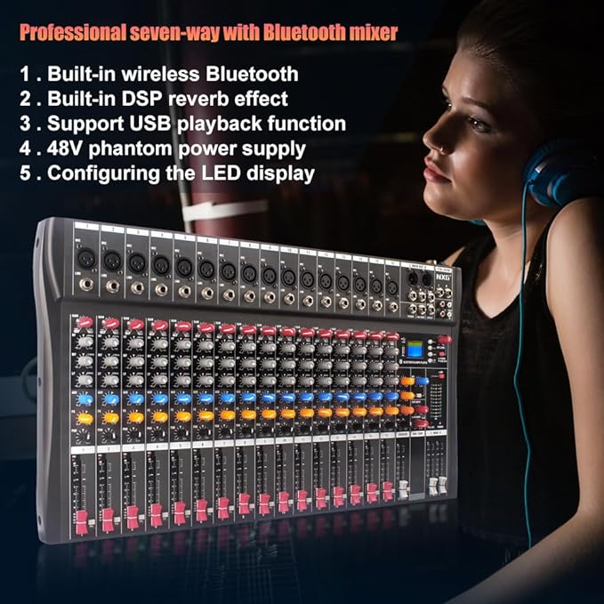 GX16 Professional 16 Channel Bluetooth Audio Mixing Console - Image 9