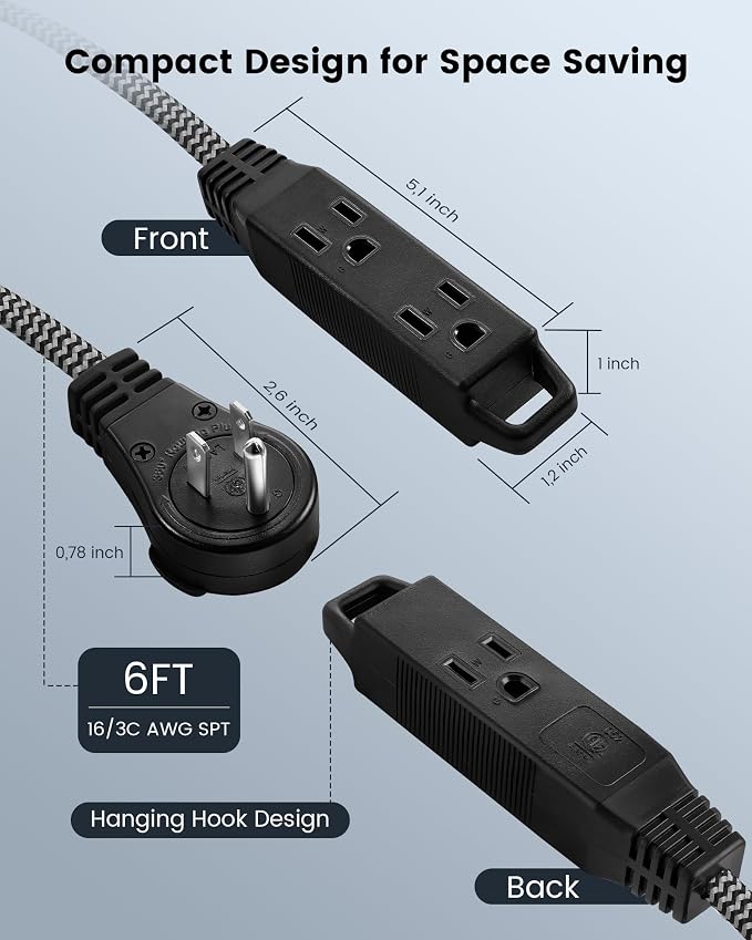 SURAIELEC 6FT Flat Extension Cord - Image 7