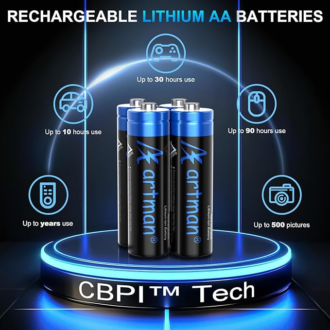 A Artman Rechargeable Lithium AA Batteries 12 Pack - Image 6