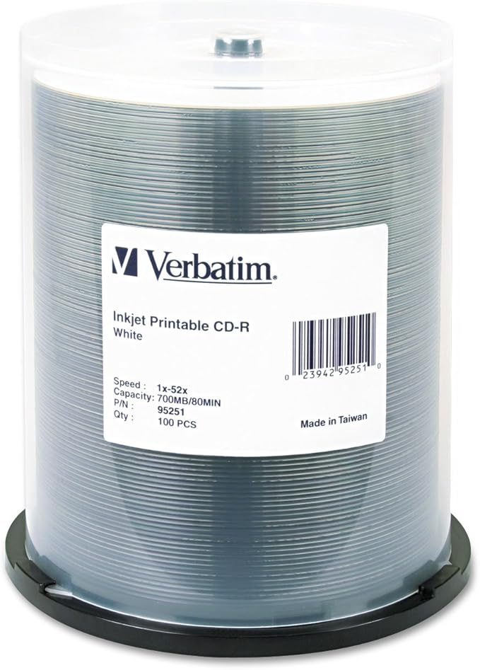 Verbatim CD-R 700MB 52X White Inkjet Printable 100pk Spindle by Verbatim
