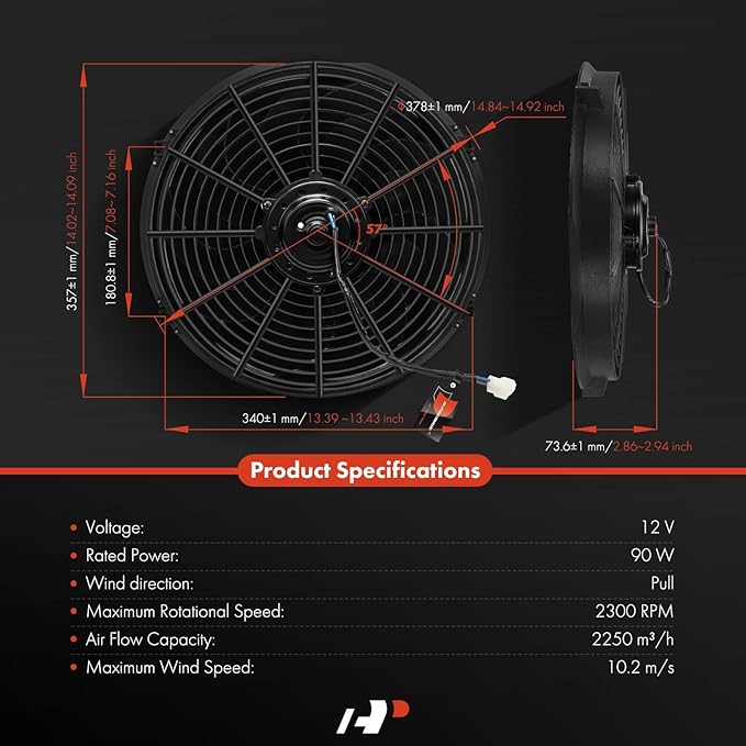 A-Premium 14'' 14 inch Slim Fan Pull Universal Electric Radiator Cooling Fan - Image 2