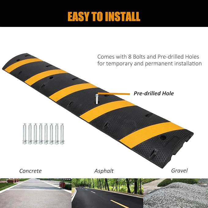 Garvee Speed Bump, 2 Pack 6 ft Rubber Speed Bumps - Image 5