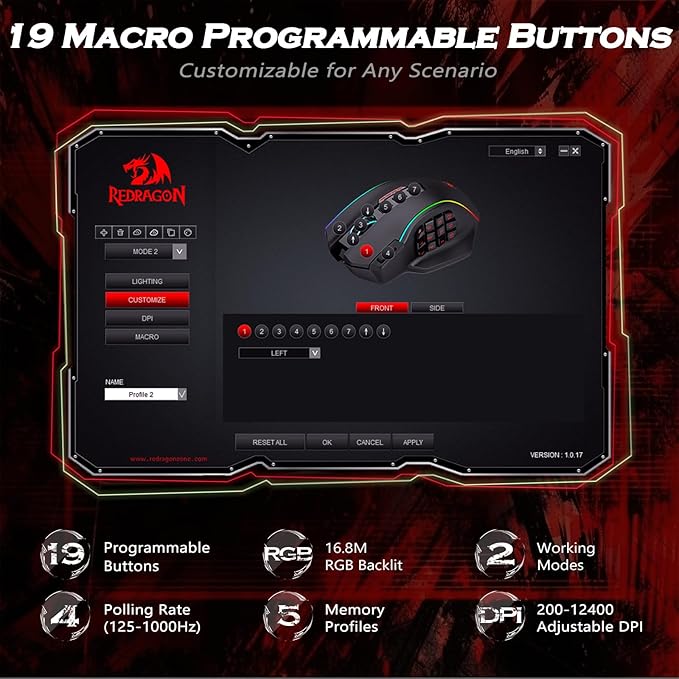 Redragon Gaming Mouse, MMO Mouse Gaming UP 12400 DPI, 19 Macro Programmable - Image 3