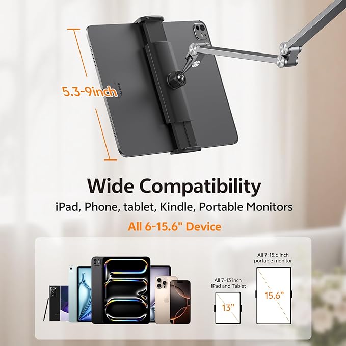 Tablet Stand iPad Phone Holder for Desk, Heavy Duty Aluminum 360° Rotating & - Image 6