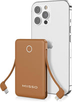 6000mah Ultra Slim Built in Cables Power Bank, Card Size Built in USB C Cords by MIISSO