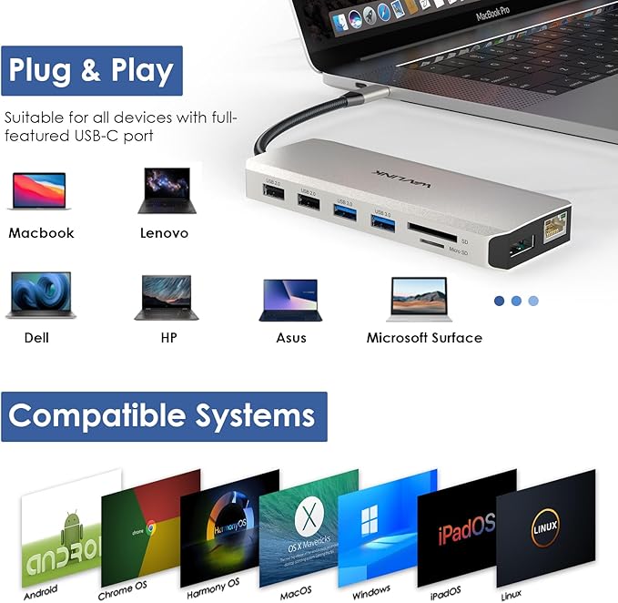 USB C Docking Station USB C to Dual HDMI Adapter USB C Hub Dual Monitor - Image 8