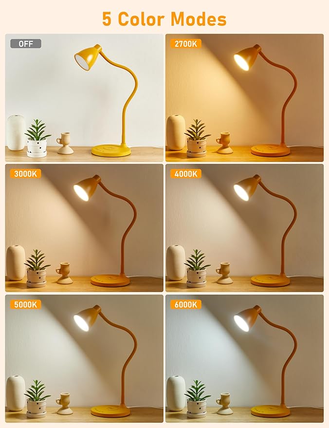 BOHON LED Desk Lamp with USB C+A Charging Ports Wireless Charger, 5 Colors - Image 2
