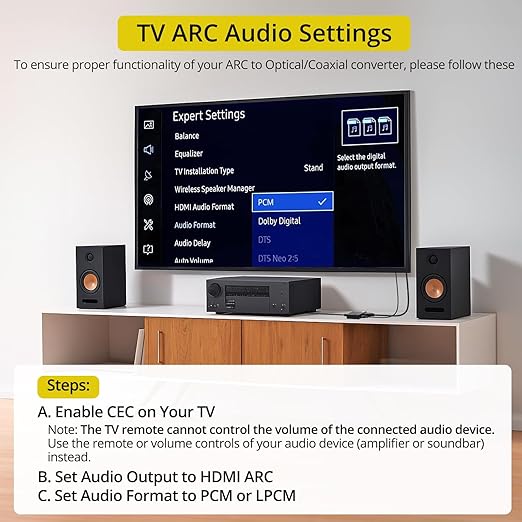 PROZOR 192KHz HDMI ARC to Optical Audio Adapter, 7ft/2.1m ARC Audio Extractor - Image 4