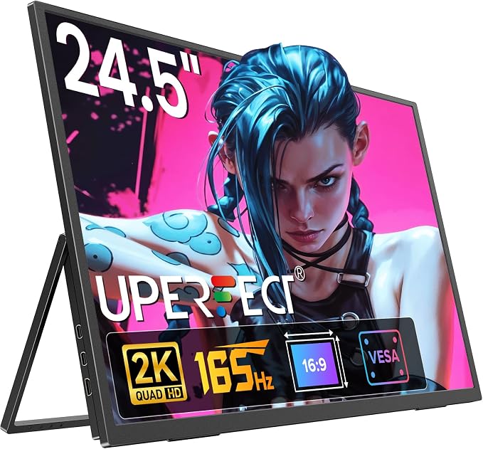 UPERFECT 24.5" Portable Gaming Monitor, 2K QHD 2560×1440, 165Hz USB-C, 144Hz by UPERFECT