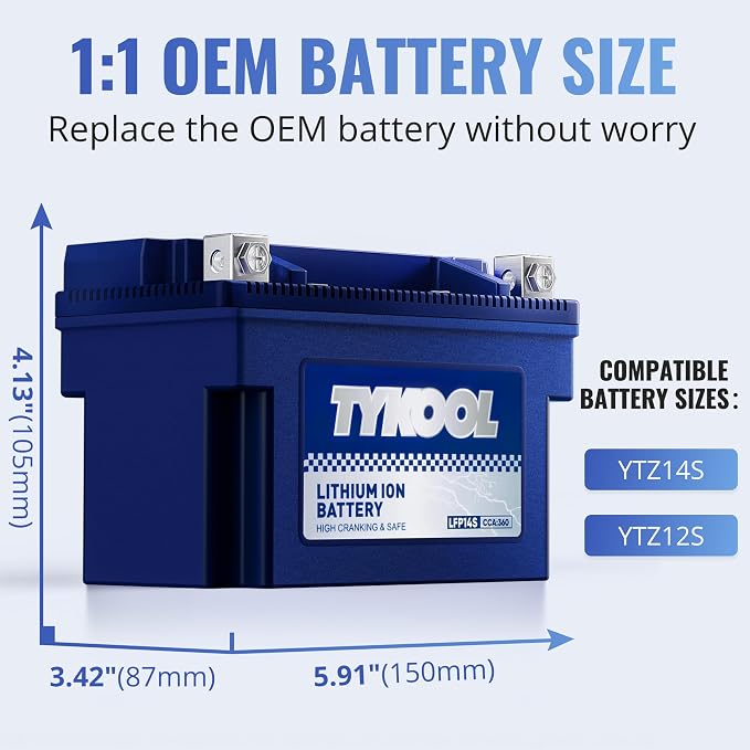 TYKOOL YTZ14S/YTZ12S High Performance Lithium LiFePO4 Motorcycle Battery - Image 2