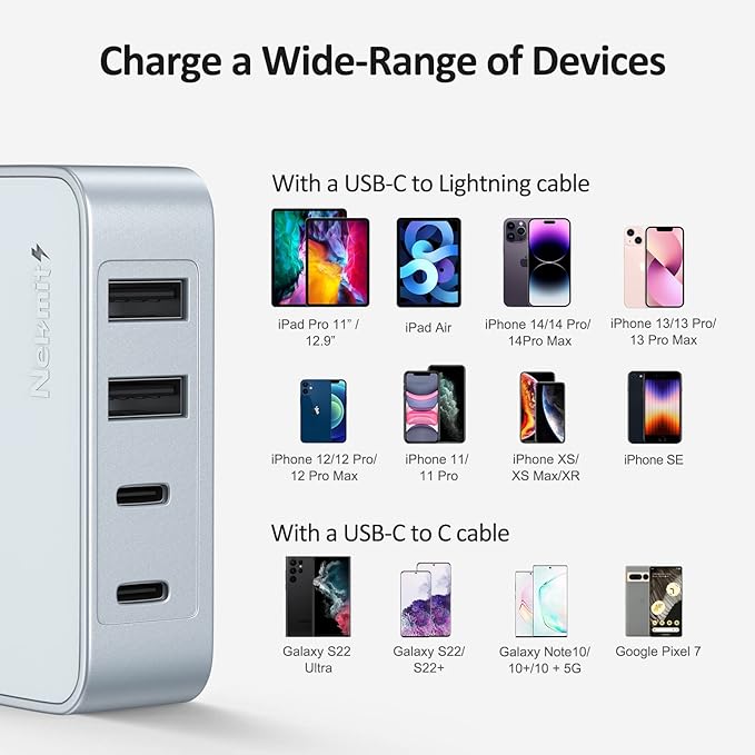 Nekmit USB C Charger, Thin Flat 52W 4-Port Fast Wall Charger - Image 7