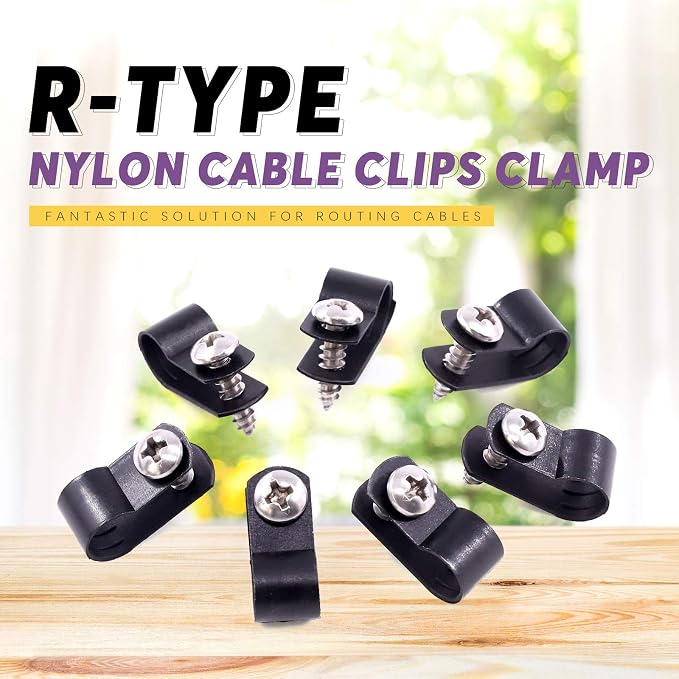 Swpeet 120 Pack Black 5/16 Inch Nylon Plastic R-Type Cable Clips Clamp Kit - Image 4
