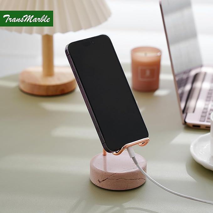 Marble Phone Stand with Metal Holder, Charging Available While Using, Swipe Up - Image 2