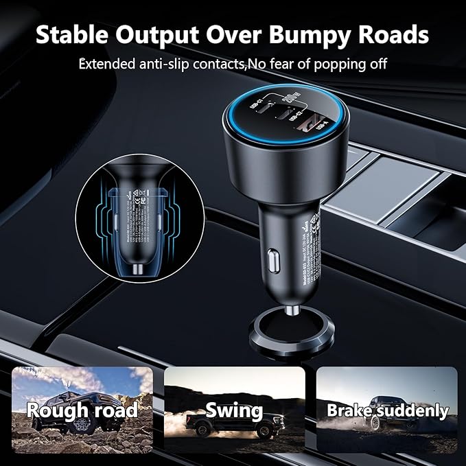 200W Super Fast Car Charger for iPhone 16/15 Pro Max, 3-Port USB C Car Charger - Image 7