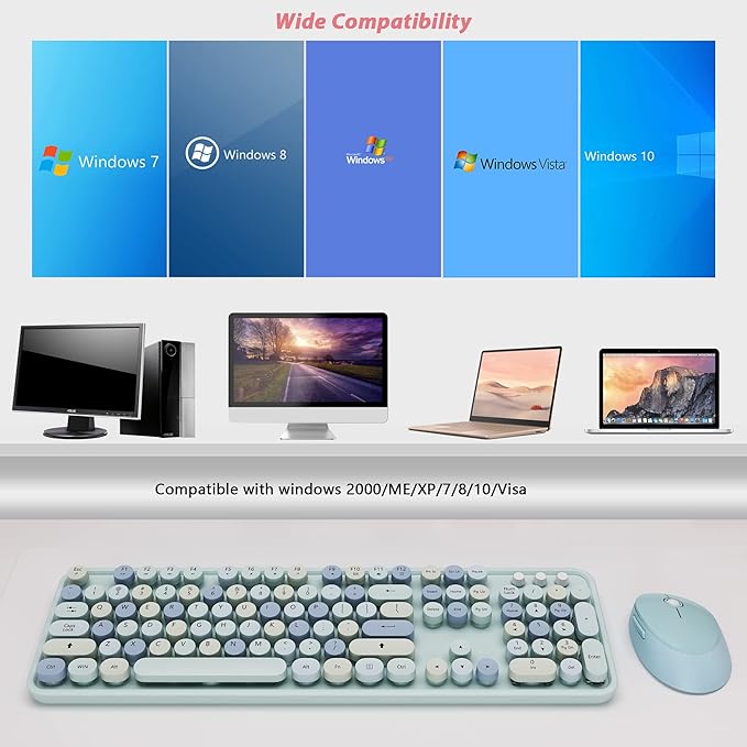 Wireless Keyboard and Mice Combo, Retro Round Keys Full-Sized Cute Keyboard - Image 7