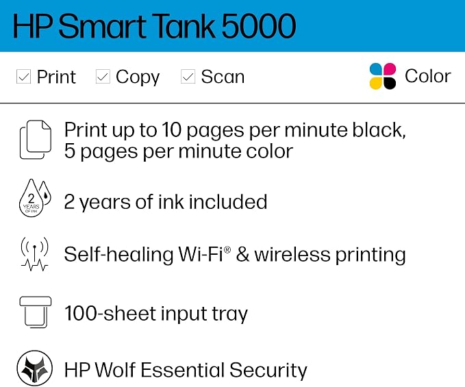 HP Smart Tank 5000 Wireless All-in-One Ink Tank Printer - Image 2