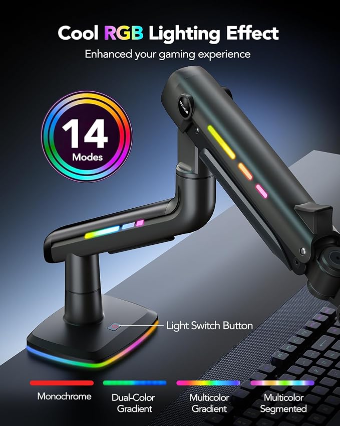HUANUO RGB Monitor Arm for Ultrawide Screens up to 57″, Heavy-Duty Single Mount - Image 2