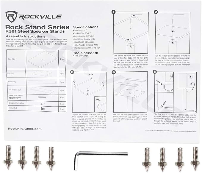 Rockville RS21W 21 inch Steel Bookshelf Speaker Stands, 60 lbs Capacity - Image 9