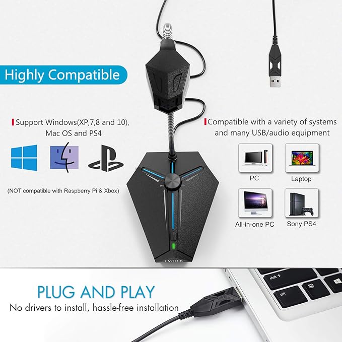CMTECK Computer Microphone, G006Plus USB Desktop Condenser PC Laptop Mic - Image 6
