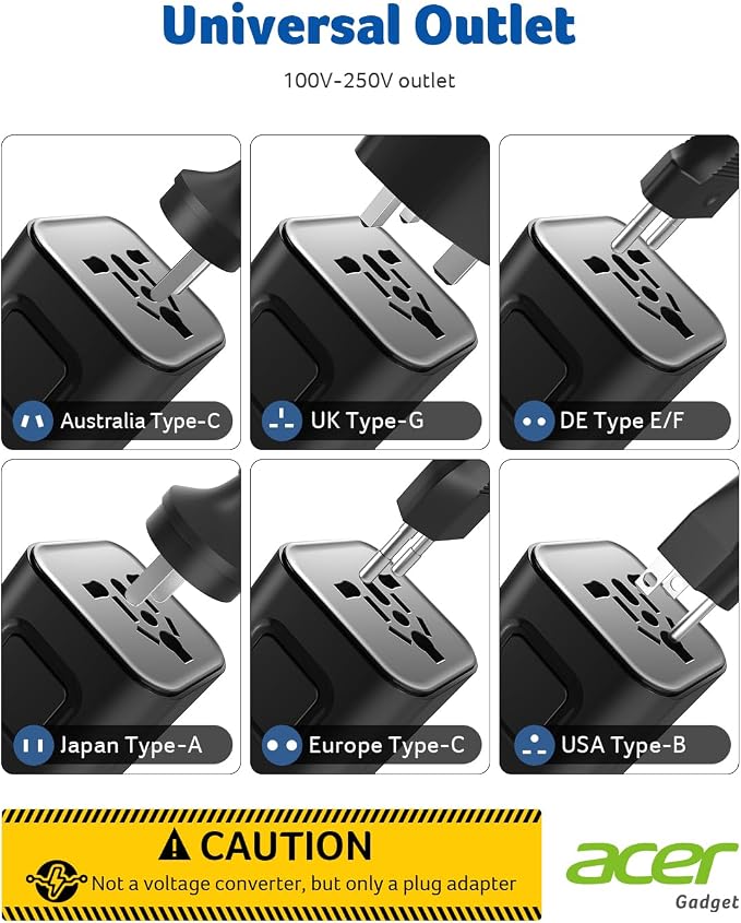 Acer European Travel Plug Adapter，Universal Travel Adapter, International Power - Image 5