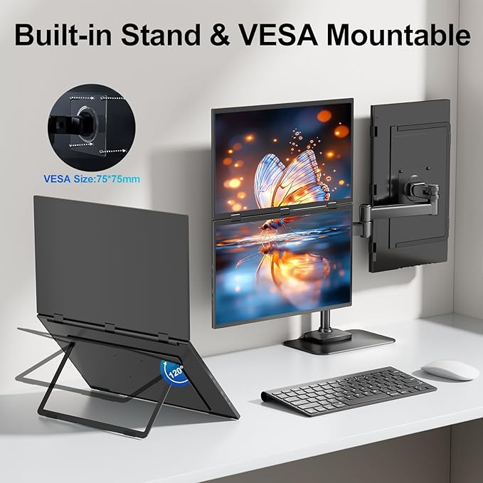 Dual Portable Monitor, 18.5" 1080P FHD IPS Folding Stacked Triple Laptop Screen - Image 6