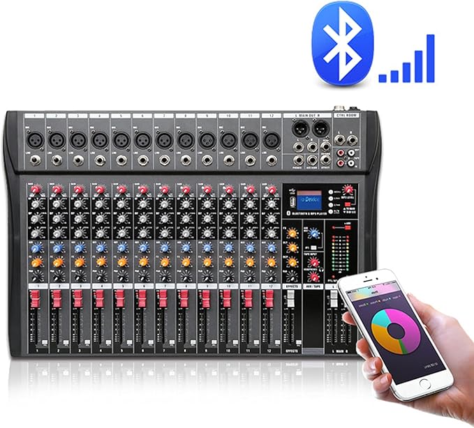 Pro 12 Channels Live Audio Mixer Bluetooth USB DJ Sound Mixing Console - Image 4