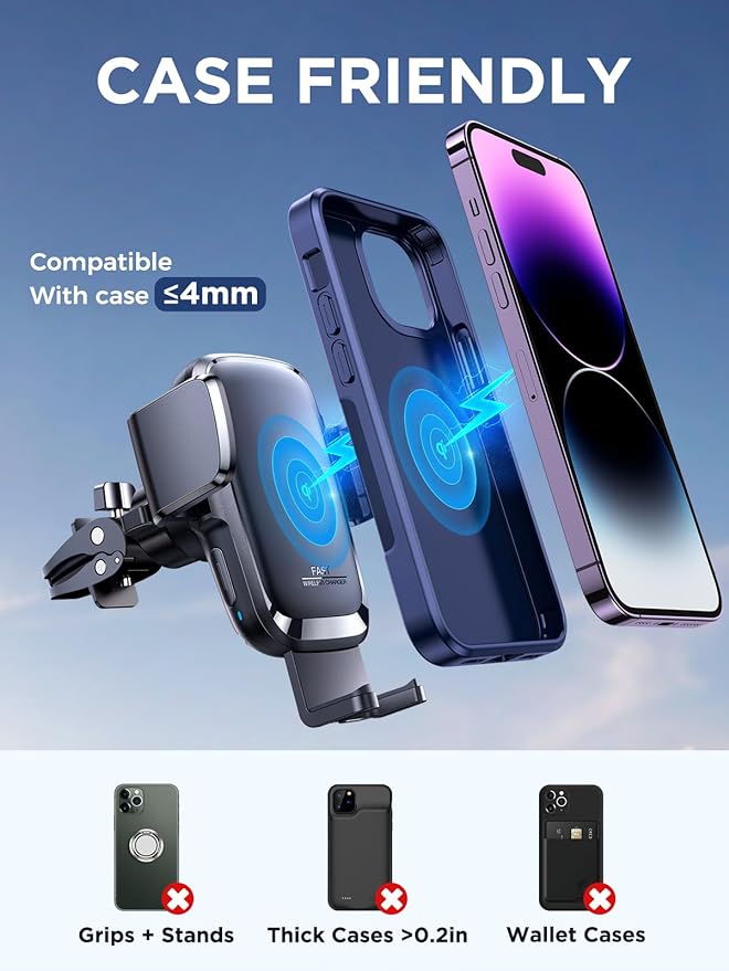Wireless Car Charger, 15W Qi Fast Charging Auto Clamping Car Charger Phone - Image 6