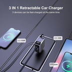 Aftertop 200W Retractable Car Charger, 3-in-1 Independent Fast Charging - Image 2