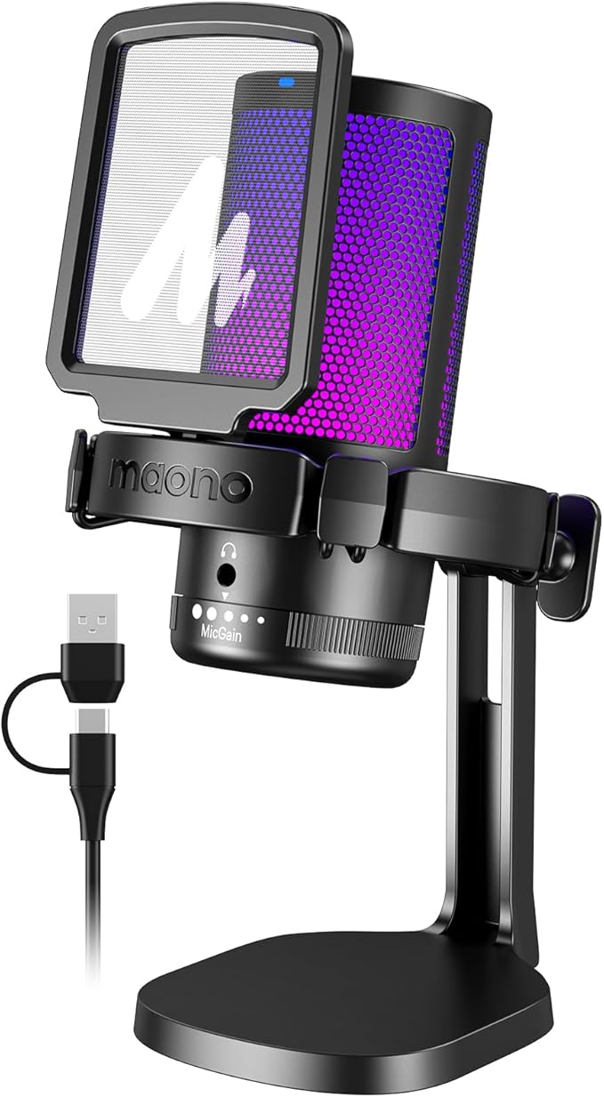 MAONO USB Gaming Microphone for PC, Noise Cancellation Condenser Mic by MAONO
