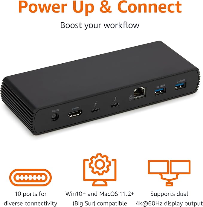 Amazon Basics Thunderbolt4/USB4 Pro Docking Station, 3xUSB A 3.1, Dual Display - Image 3
