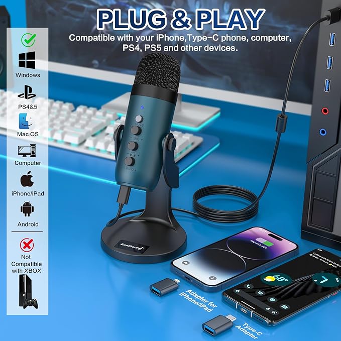 ZealSound Podcast Microphone for PC, Noise Cancellation USB Mic - Image 2