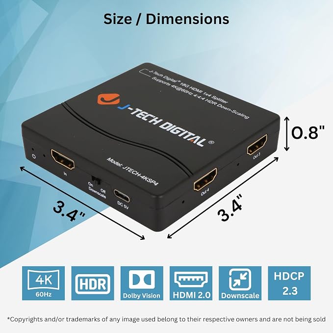 J-Tech Digital HDMI Splitter 4K 60Hz 1X4 Multi-Resolution Output HDMI 2.0 - Image 7