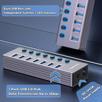 Powered 7-Port USB 3.0 Hub, USB C to 7 Ports USB Data Hub Splitter - Image 8