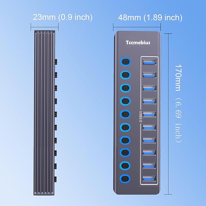 Powered 10-Port USB 3.0 Hub, USB C to 10 Ports USB Data Hub Splitter - Image 5