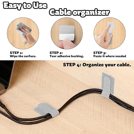 40 PCS Hook and Loop Cable Ties, Self-Adhesive Hook and Loop Cable Straps - Image 4