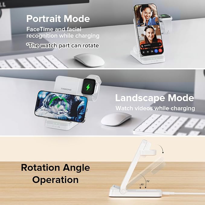 Wireless Charger, Tribone 3 in 1 Foldable Fast Charger - Image 6