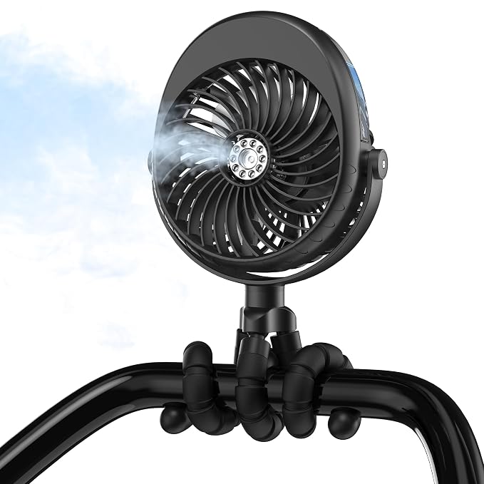 2025 Upgarded 4000mAh Misting Baby Stroller Fan, Rechargeable Battery Operated by COMLIFE