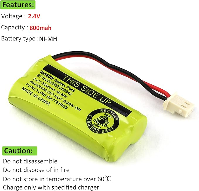 BT183342/BT283342 2.4V 800mAh Ni-MH Battery Pack, Compatible - Image 3
