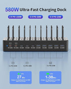 580W Charging Station for Multiple Devices, 10-Port USB C Fast Charger Station - Image 3